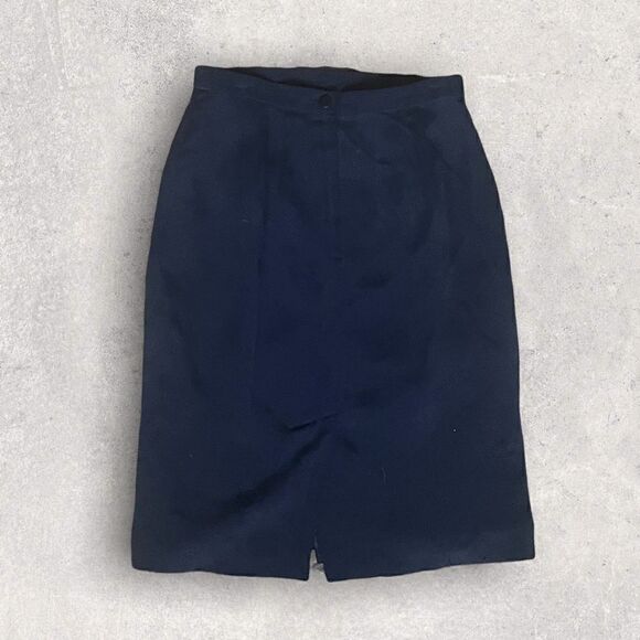 Travis Ayers | EUC Vintage Women’s 100% Silk Navy Blue Pencil Skirt Size 2P - Picture 4 of 10